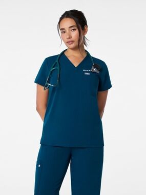 Figs Deep Reef Catarina V-Neck Scrub Top Small EUC